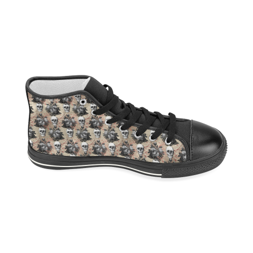 Gothic Skull with Dark Roses Women's Classic High Top Canvas Shoes (Model 017)