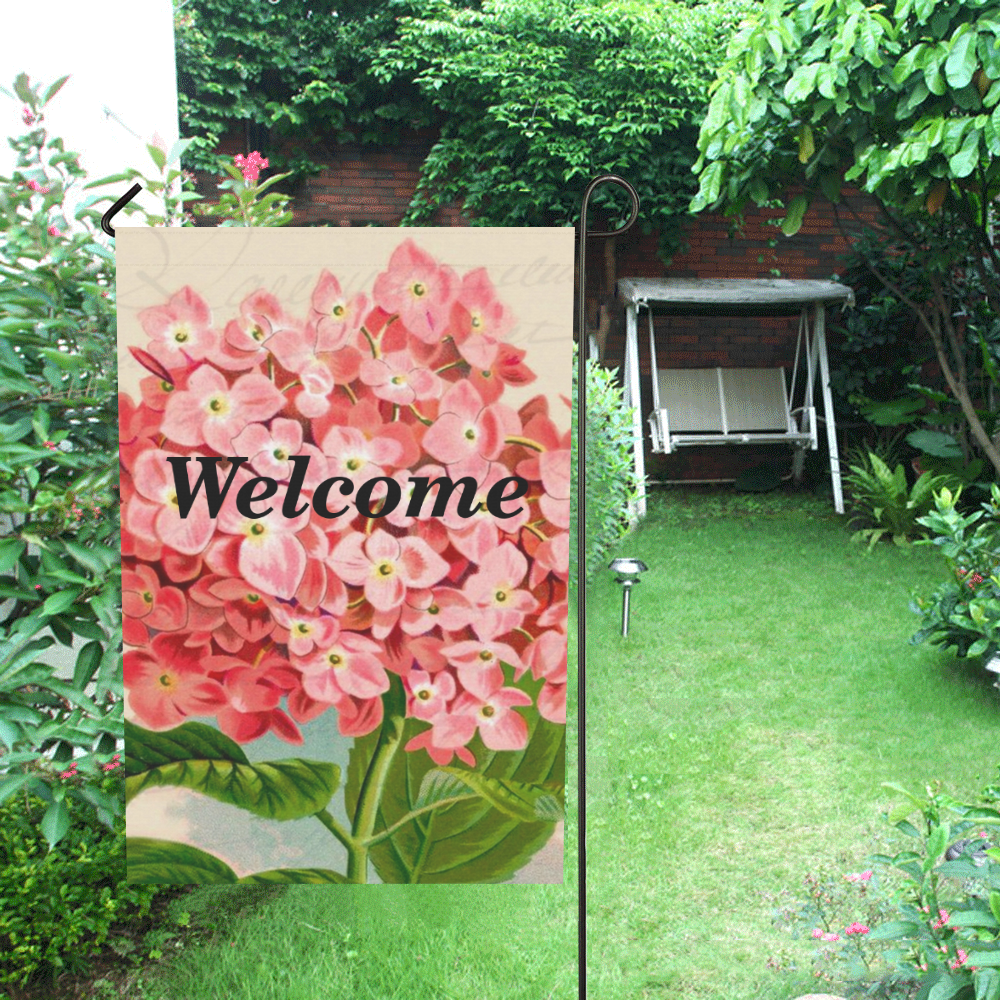 pink hydrangia Welcome Garden Flag 12‘’x18‘’（Without Flagpole）