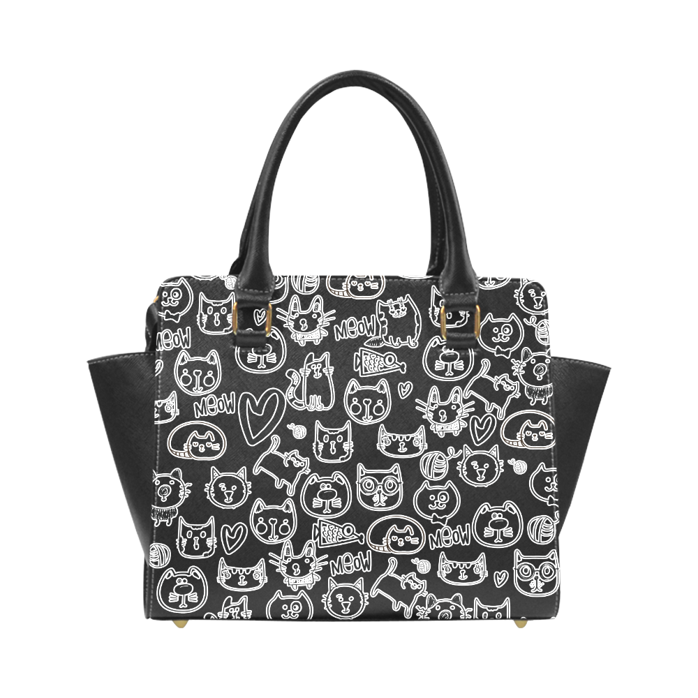 Meow Cats Rivet Shoulder Handbag (Model 1645)