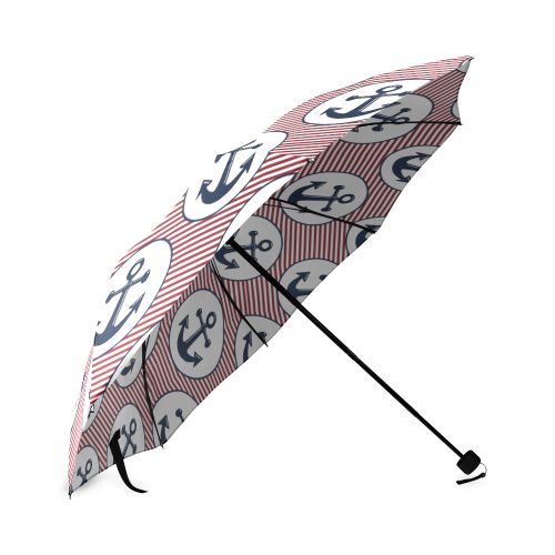 navy and red anchor nautical design Foldable Umbrella (Model U01)