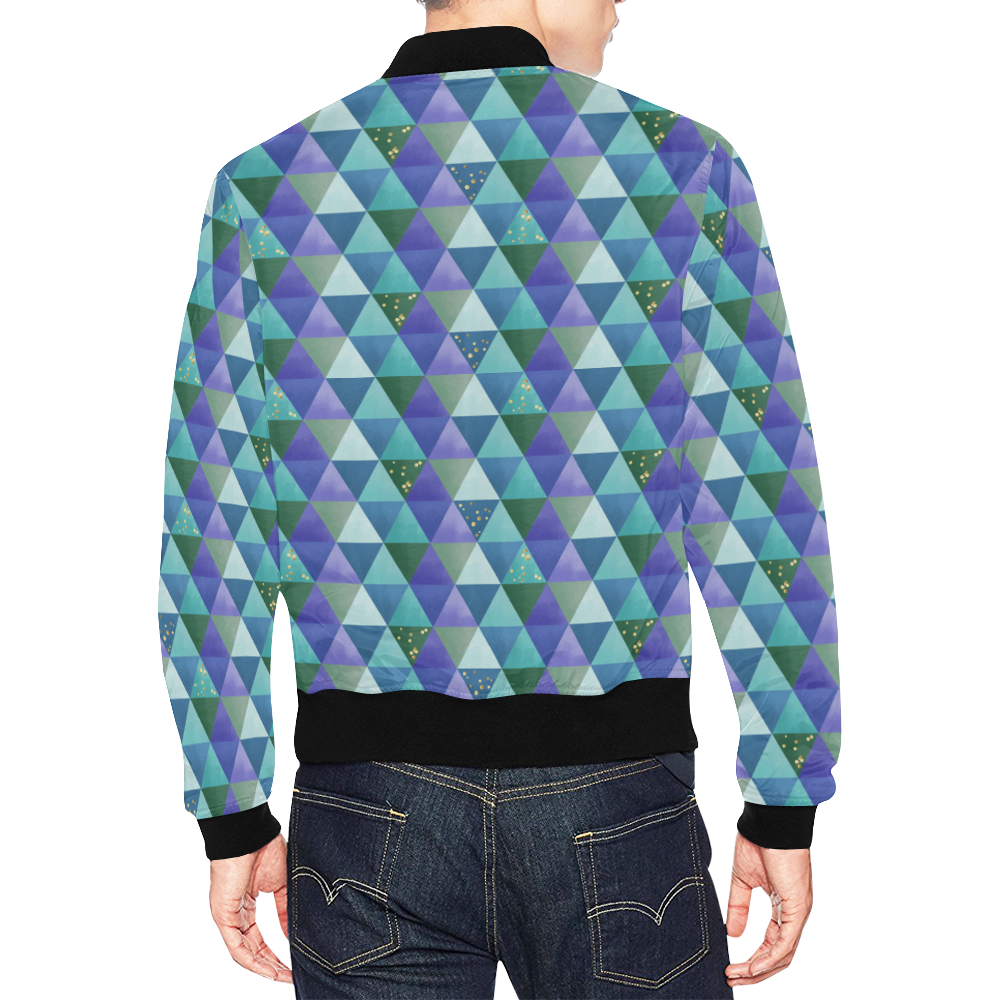 Triangle Pattern - Blue Violet Teal Green All Over Print Bomber Jacket for Men (Model H19)