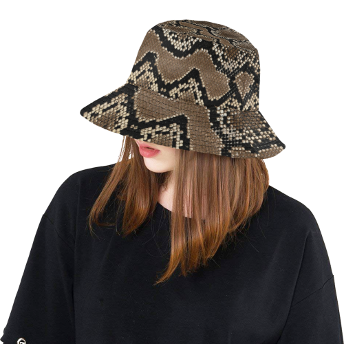 Snakeskin Pattern Dark Brown All Over Print Bucket Hat