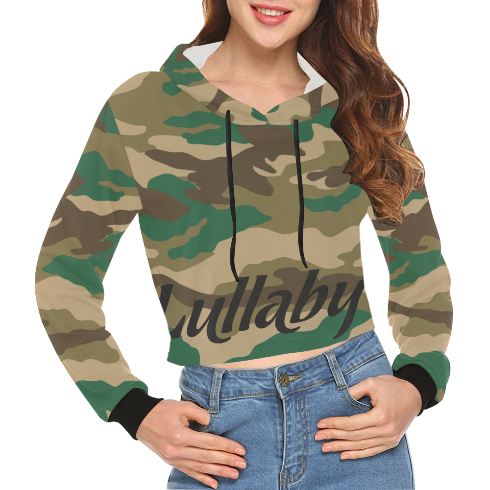 Woodland Camo lullaby All Over Print Crop Hoodie for Women (Model H22)
