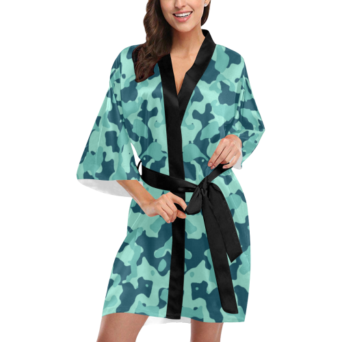 Camouflage Beach Glass - Blue Coral - Pool Blue Kimono Robe