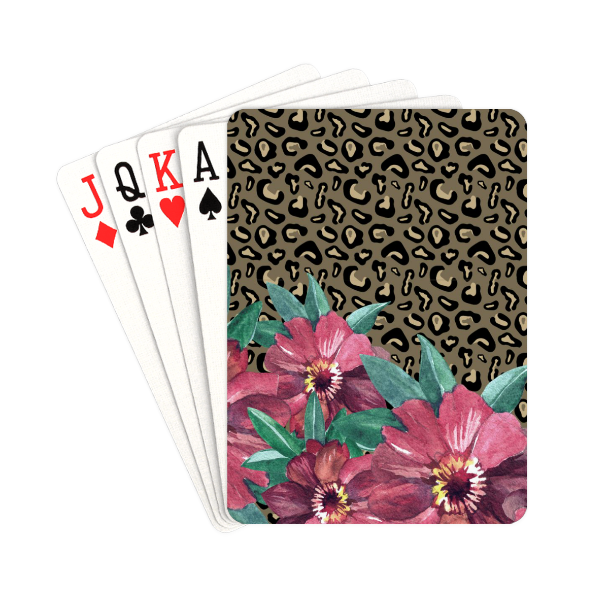 Watercolor Flowers on Cheetah Playing Cards 2.5"x3.5"