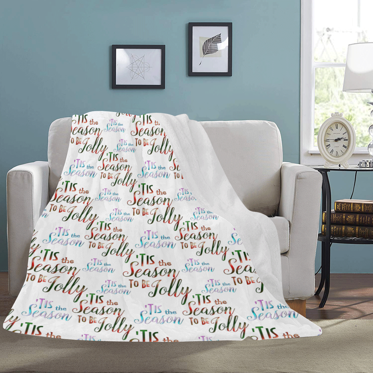 Christmas 'Tis The Season Pattern on White Ultra-Soft Micro Fleece Blanket 60"x80"