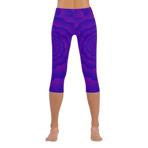 Blue purple spiral Women's Low Rise Capri Leggings (Invisible Stitch) (Model L08)