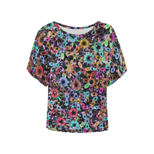 Vivid floral pattern 4181C by FeelGood Women's Batwing-Sleeved Blouse T shirt (Model T44)
