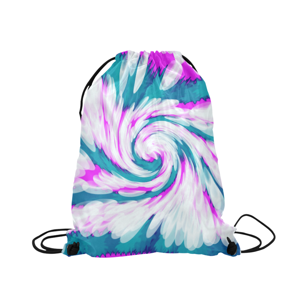 Turquoise Pink Tie Dye Swirl Abstract Large Drawstring Bag Model 1604 (Twin Sides)  16.5"(W) * 19.3"(H)
