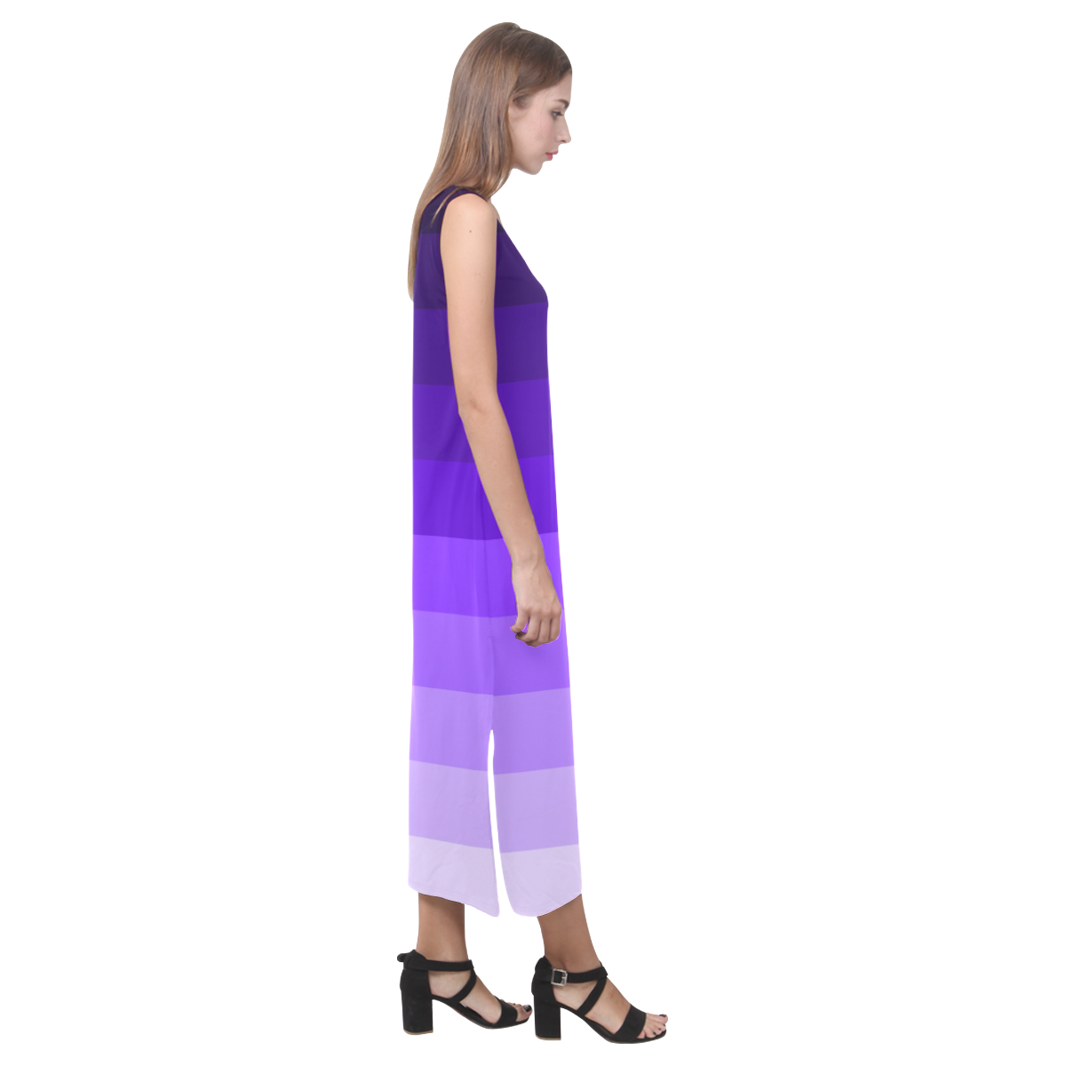 Purple stripes Phaedra Sleeveless Open Fork Long Dress (Model D08)