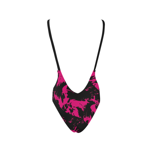 Pink and Black Graffiti Paint Splatter Sexy Low Back One-Piece Swimsuit (Model S09)