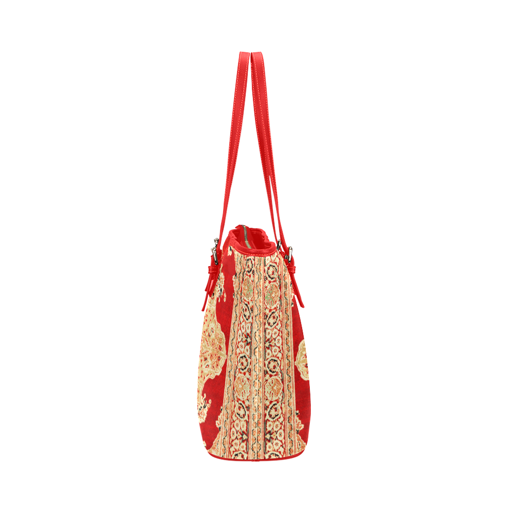 Persian Carpet Hadji Jallili Tabriz Red Gold Leather Tote Bag/Large (Model 1651)