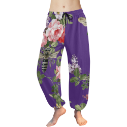Purple Flora and Bees Women's All Over Print Harem Pants (Model L18)