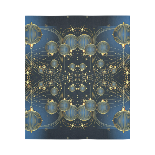 Golden Christmas Ornaments on Blue Cotton Linen Wall Tapestry 51"x 60"