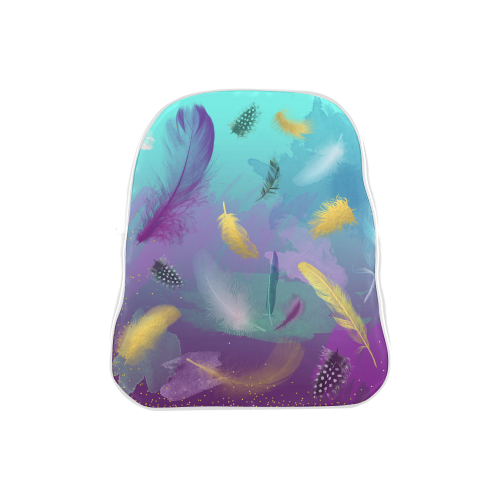 Dancing Feathers - Turquoise and Purple School Backpack (Model 1601)(Small)