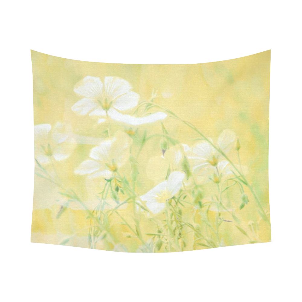 wildflowers yellow Cotton Linen Wall Tapestry 60"x 51"