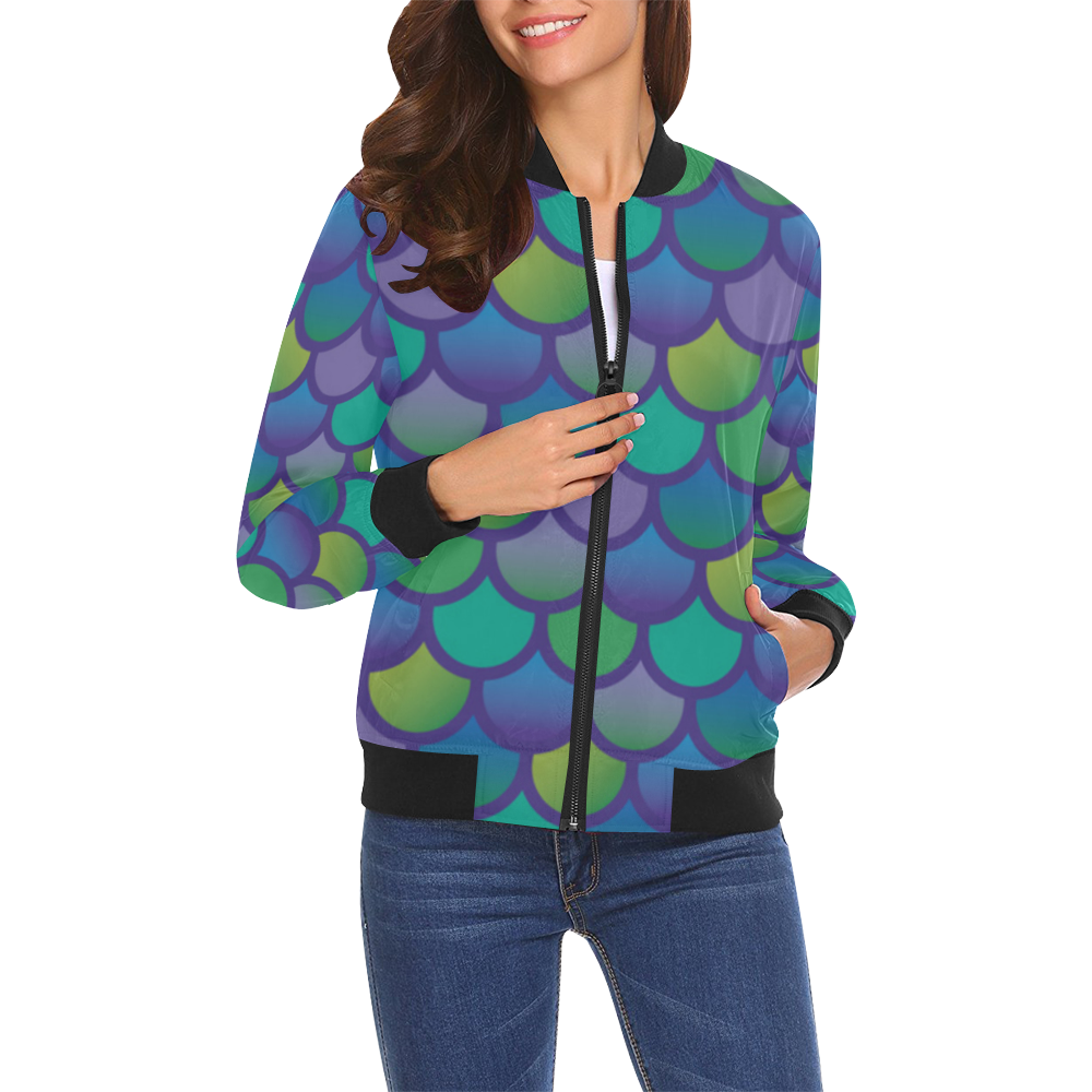 Mermaid SCALES multi COLOR All Over Print Bomber Jacket for Women (Model H19)