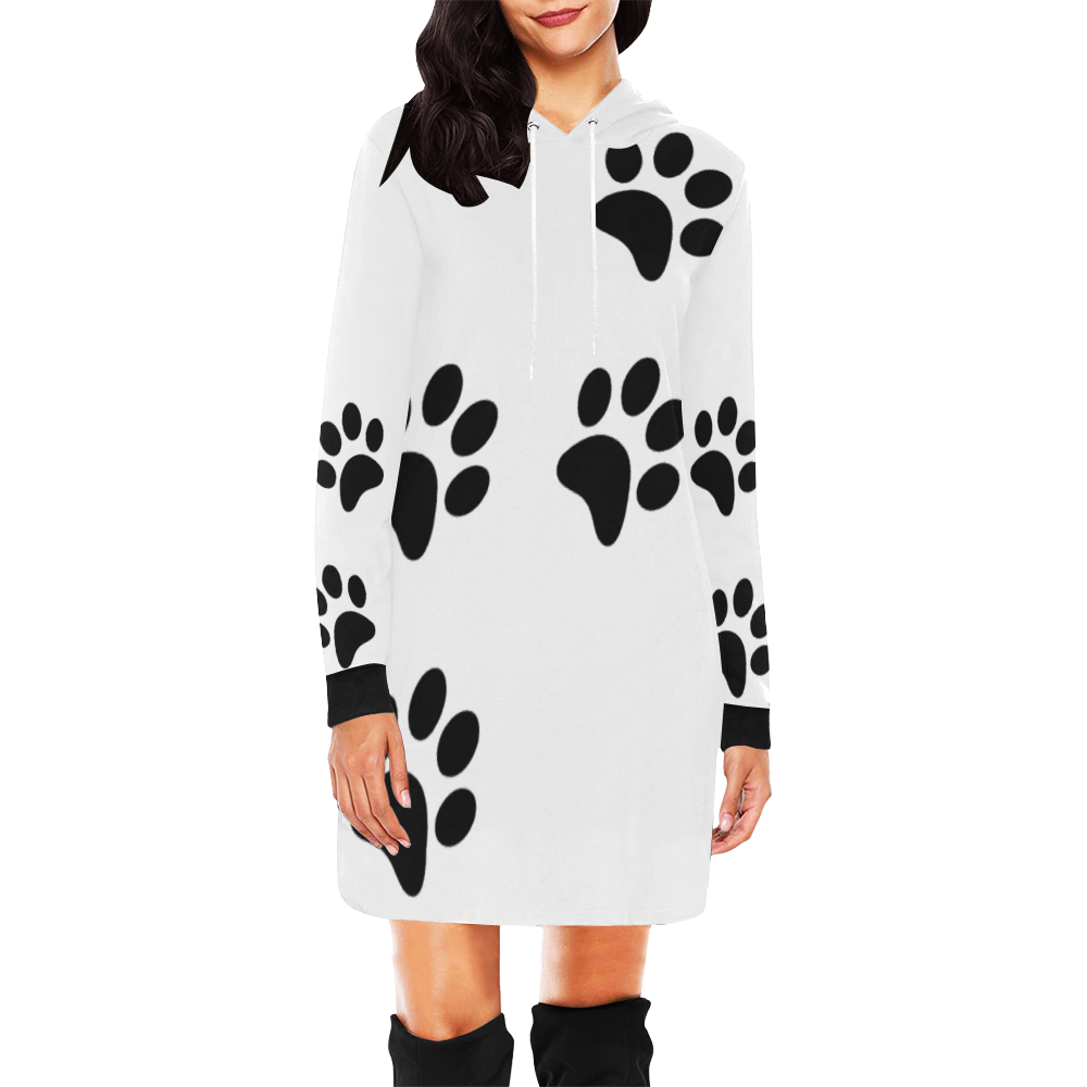 Cat Paw All Over Print Hoodie Mini Dress (Model H27)