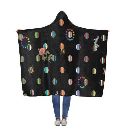 Rainbow Polka Flannel Hooded Blanket 56''x80''