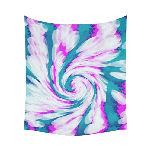 Turquoise Pink Tie Dye Swirl Abstract Cotton Linen Wall Tapestry 60"x 51"
