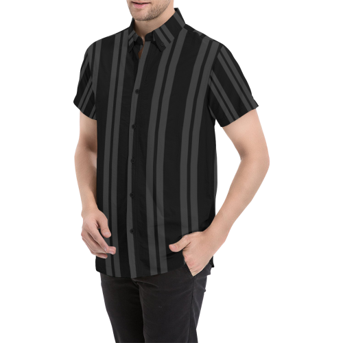 Gray/Black Vertical Stripes Men's All Over Print Short Sleeve Shirt (Model T53)