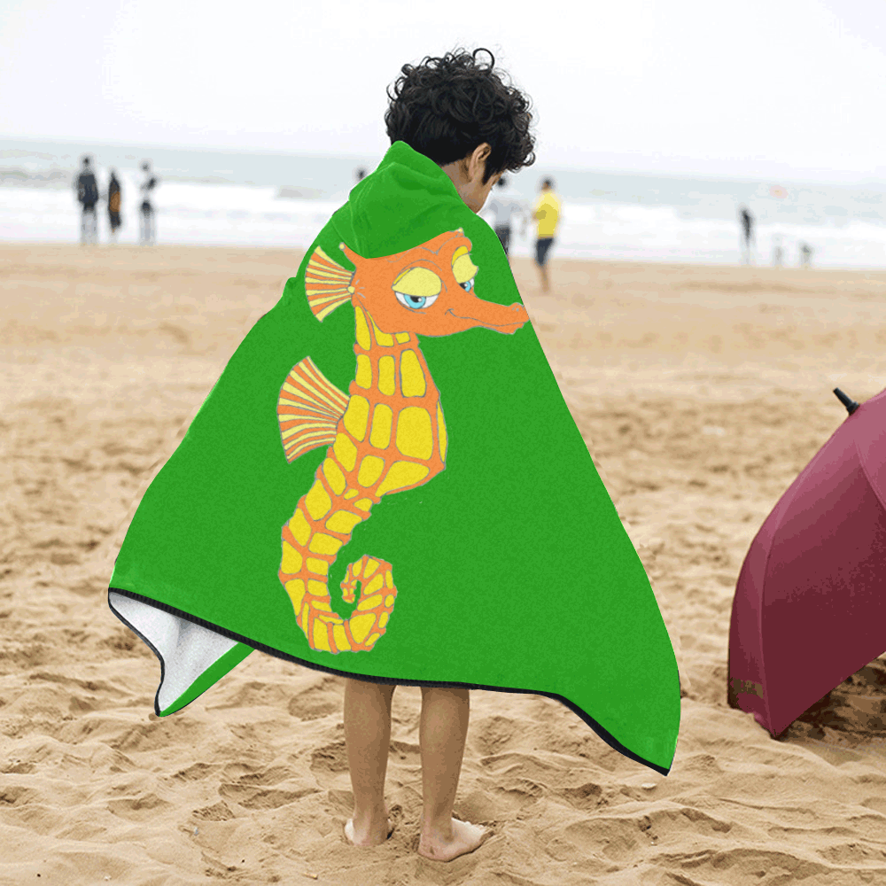 Sassy Seahorse Green Kids' Hooded Bath Towels