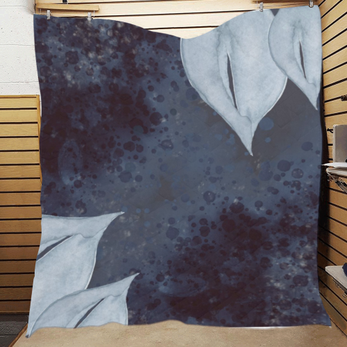 Watercolor Leaves in Hues of Blue Quilt 60"x70"