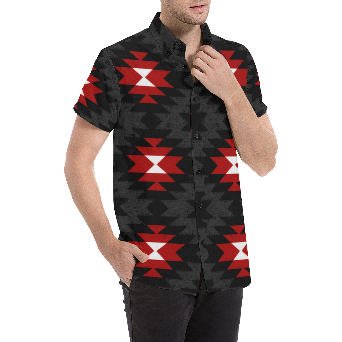 Aztec - Red Men's All Over Print Short Sleeve Shirt (Model T53)
