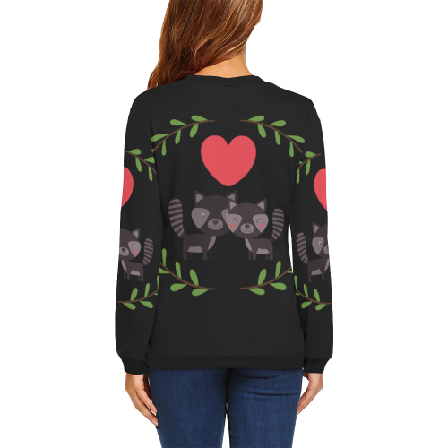 Racoons Black All Over Print Crewneck Sweatshirt for Women (Model H18)