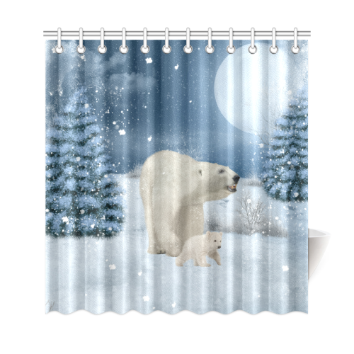 Polar bear mum with polar bear cub Shower Curtain 69"x72"