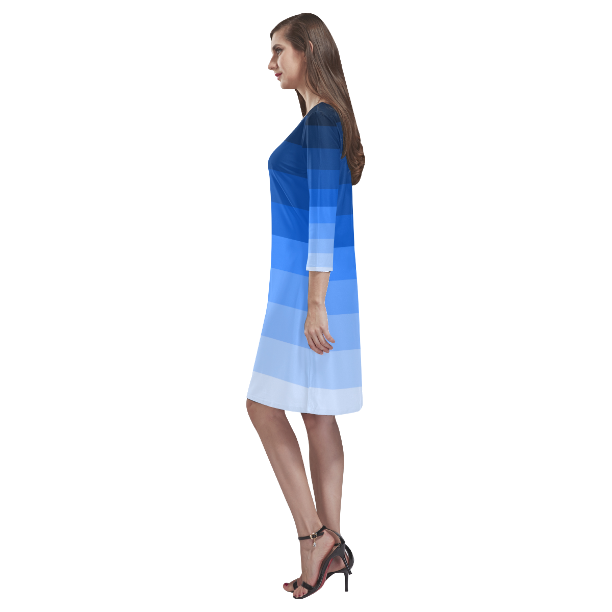 Blue stripes Rhea Loose Round Neck Dress(Model D22)