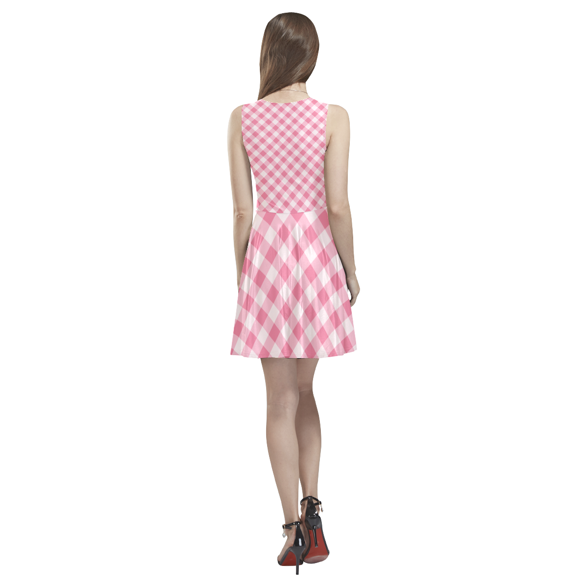 pink pattern Thea Sleeveless Skater Dress(Model D19)