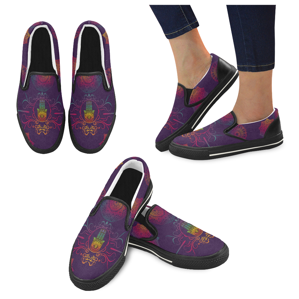Hamsa Colorful Mandala Slip-on Canvas Shoes for Kid (Model 019)