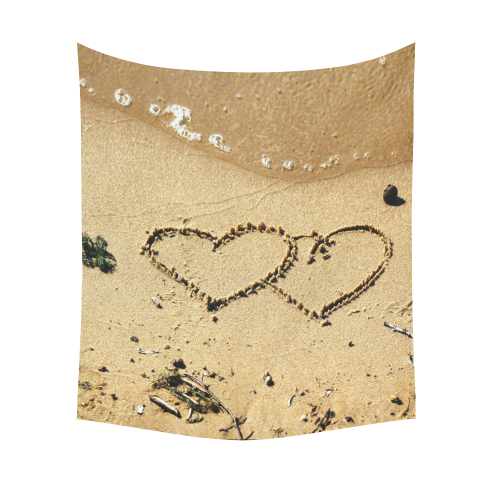 Hearts Written In Sand Cotton Linen Wall Tapestry 51"x 60"