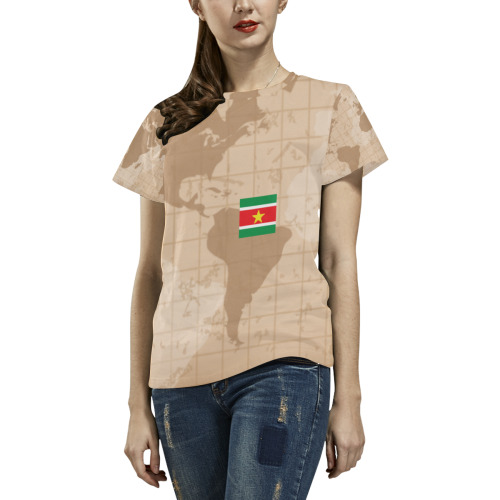 World Map Suriname Flag All Over Print T-Shirt for Women (USA Size) (Model T40)