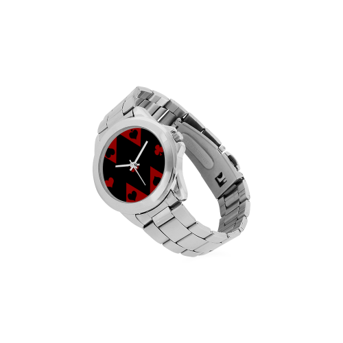 Las Vegas Black Red Play Card Shapes Unisex Stainless Steel Watch(Model 103)