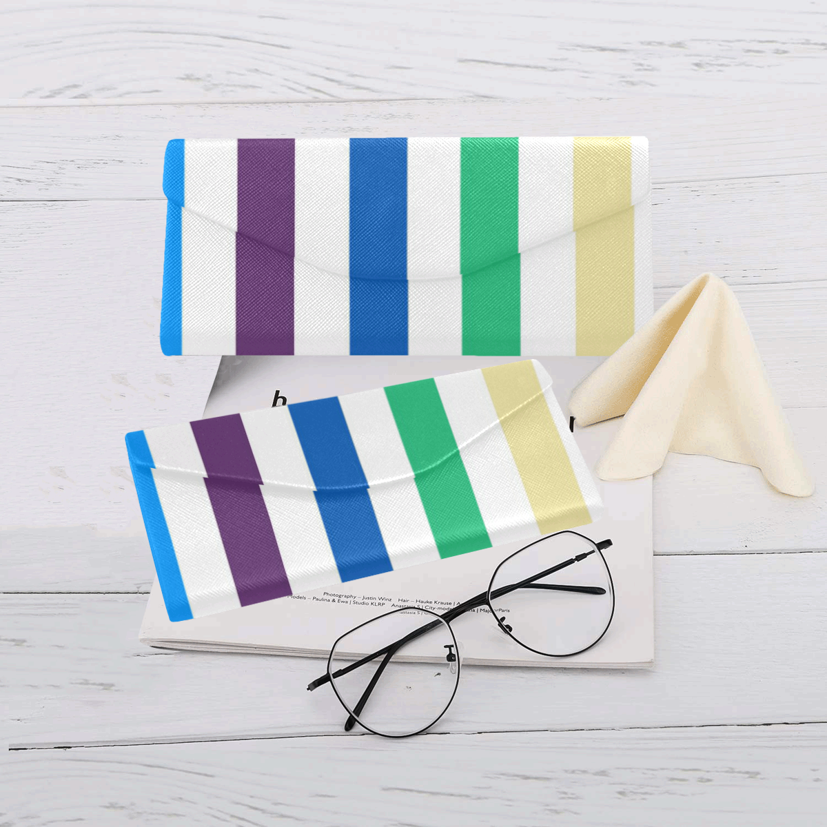 Rainbow Stripes with White Custom Foldable Glasses Case