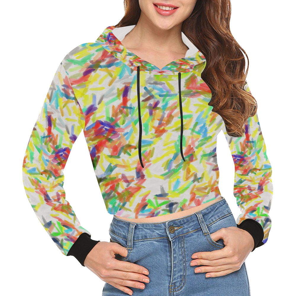 Colorful brush strokes All Over Print Crop Hoodie for Women (Model H22)
