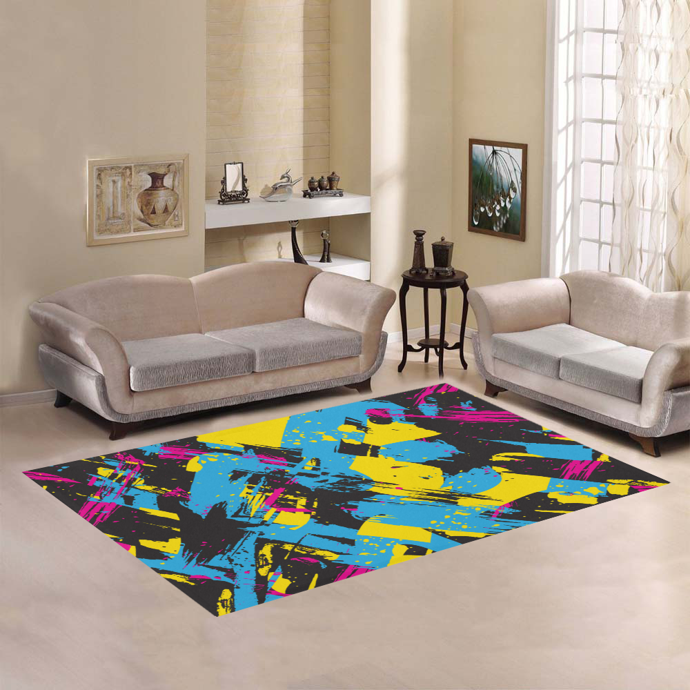Colorful paint stokes on a black background Area Rug7'x5'