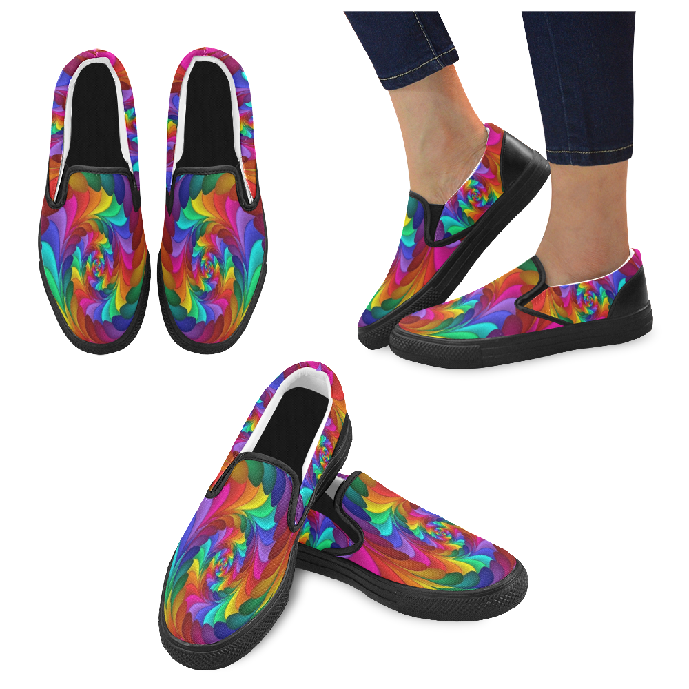 RAINBOW CANDY SWIRL Women's Slip-on Canvas Shoes (Model 019)