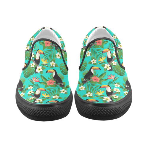 Tropical Summer Toucan Pattern Women's Unusual Slip-on Canvas Shoes (Model 019)