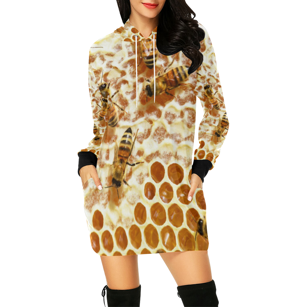 HONEY BEES 2 All Over Print Hoodie Mini Dress (Model H27)