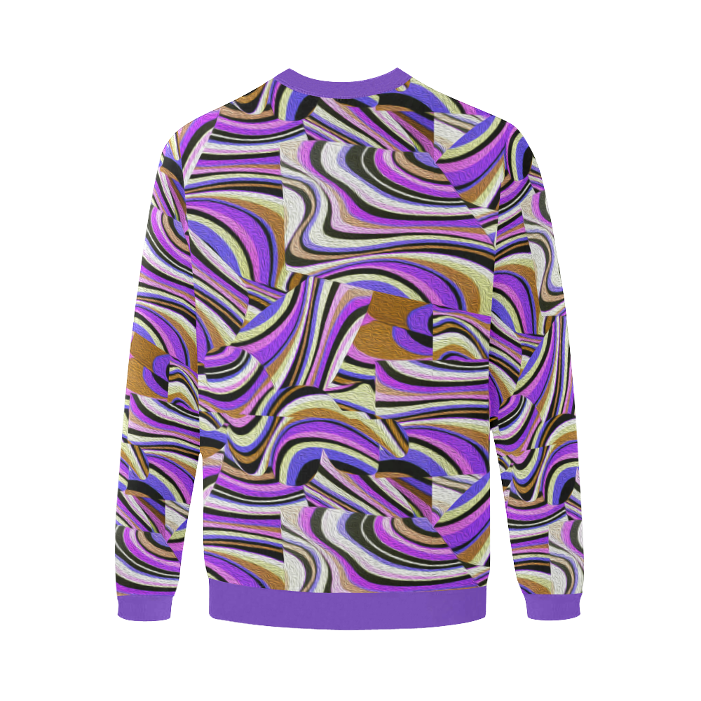 Groovy Retro Renewal - Purple Waves Men's Oversized Fleece Crew Sweatshirt (Model H18)