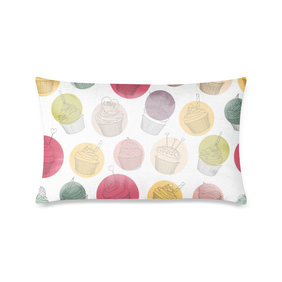 Colorful Cupcakes Custom Zippered Pillow Case 16"x24"(One Side Printing)