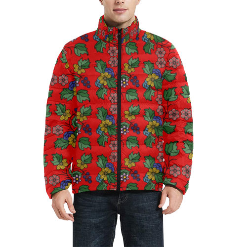 red floral Men's Stand Collar Padded Jacket (Model H41)
