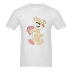 Patchwork Heart Teddy White Men's T-shirt in USA Size (Front Printing Only) (Model T02)