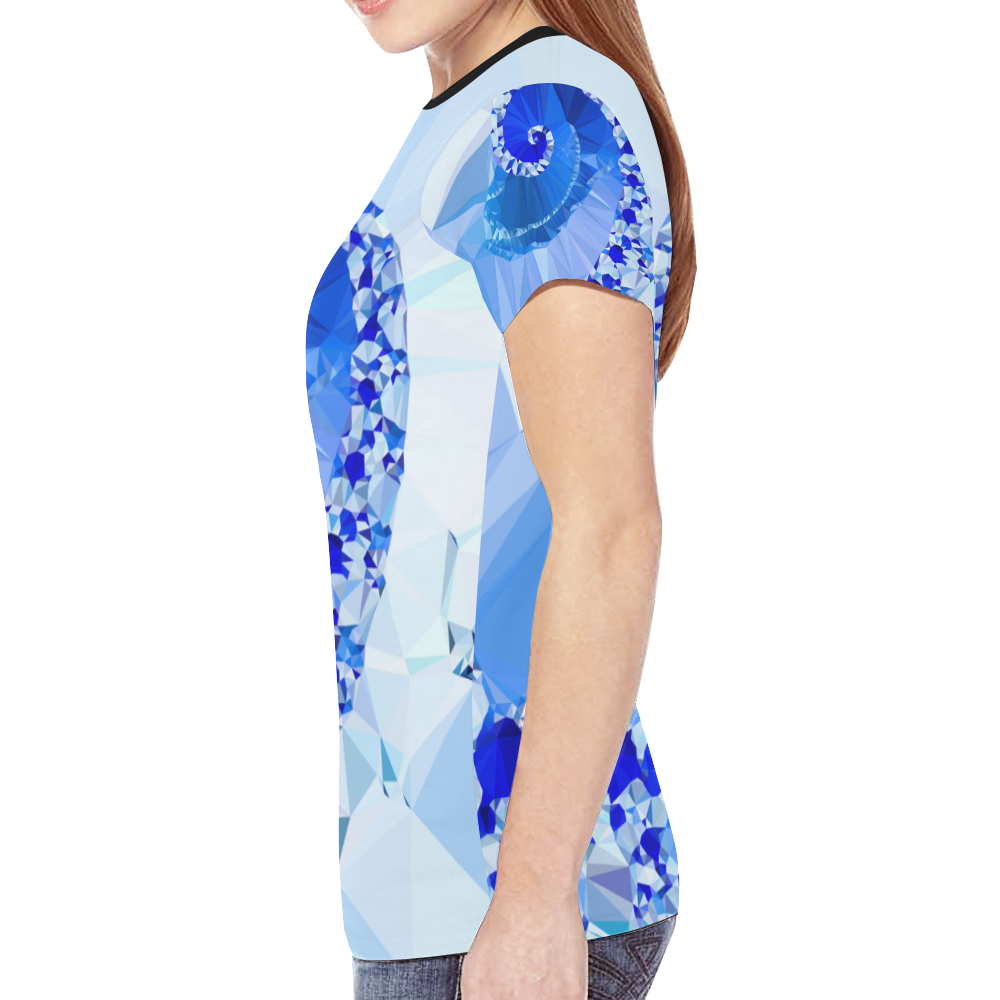 Blue White Geometric Fractal Art New All Over Print T-shirt for Women (Model T45)
