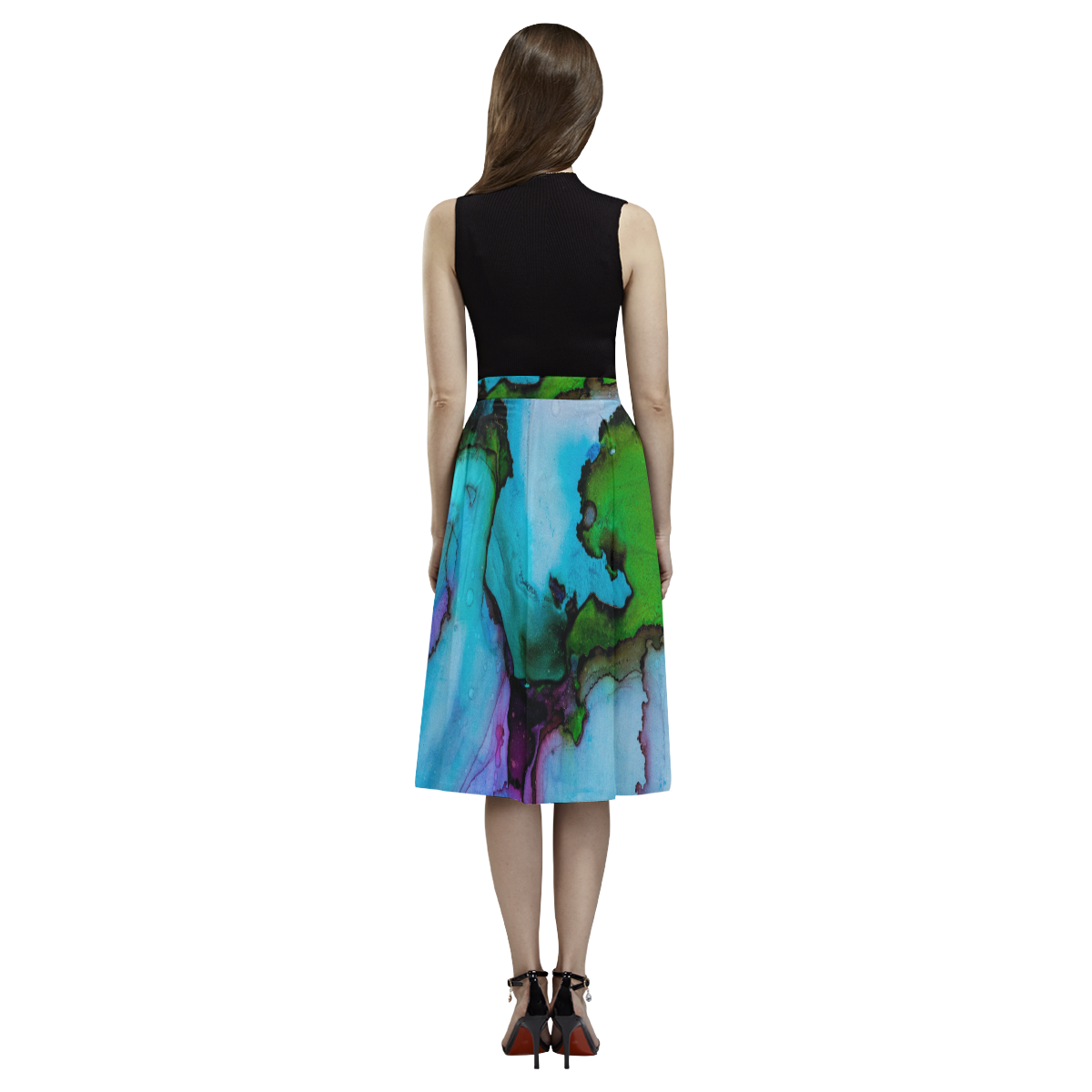 Blue green ink Aoede Crepe Skirt (Model D16)