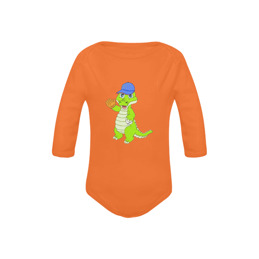 Baseball Gator Orange Baby Powder Organic Long Sleeve One Piece (Model T27)
