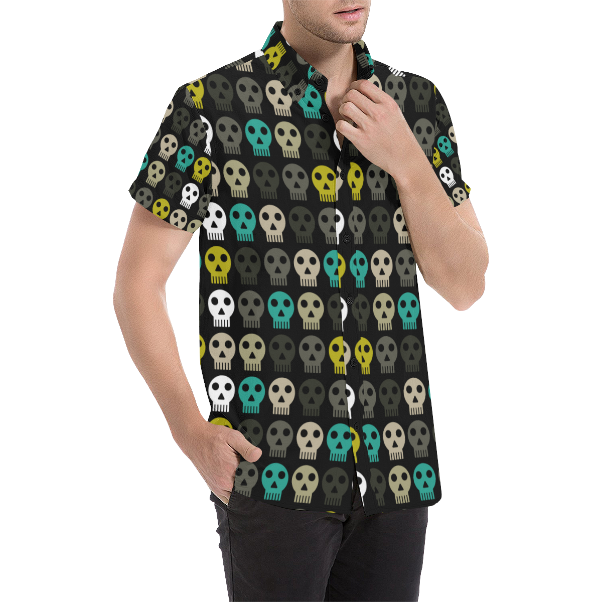 funky dead skulls Men's All Over Print Short Sleeve Shirt/Large Size (Model T53)